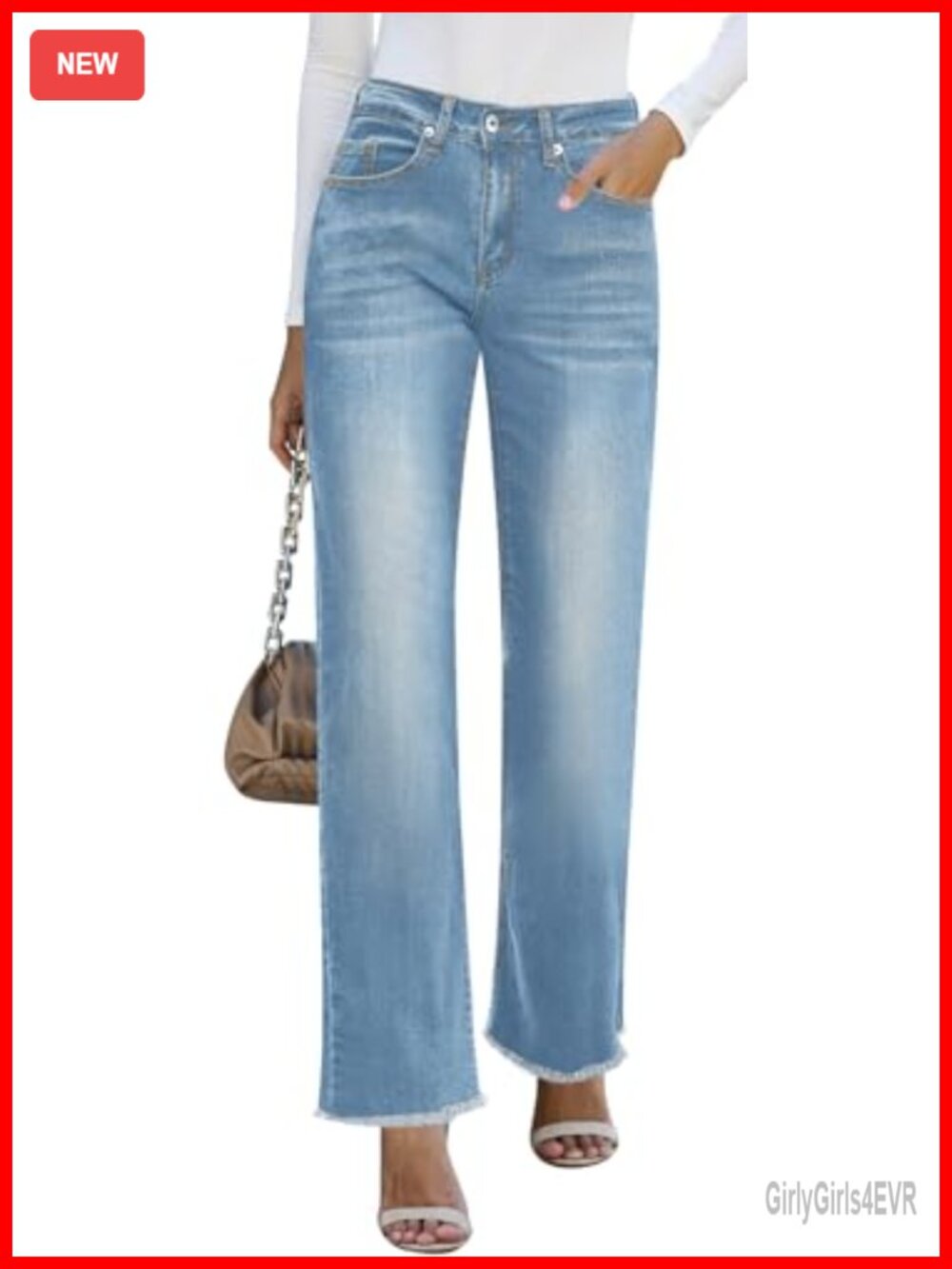 Wide Leg High Waisted Straight Denim Jeans with Pockets
